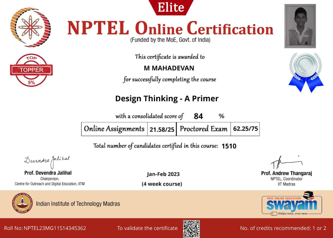 NPTEL Design Thinking Certificate