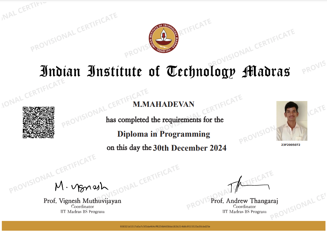 Diploma in Prog Certificate