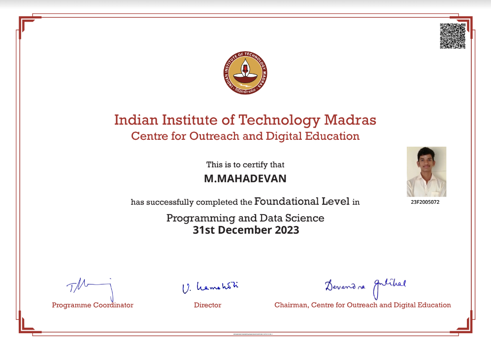 Foundation Certificate