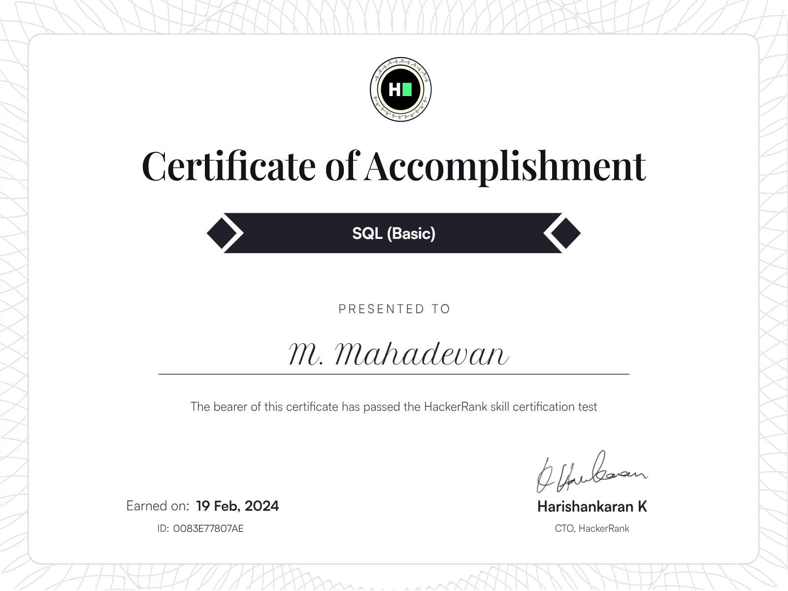 HackerRank SQL Certificate